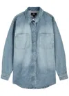 Represent Womens Washed Blue Patch-pockets Faded-wash Denim Overshirt In Denim