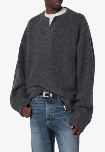 Represent Oversized Knitted Wool Blend Sweater In Gray