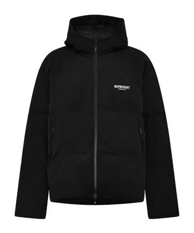 Represent Oversized Water-resistant Cropped Down Jacket In Black
