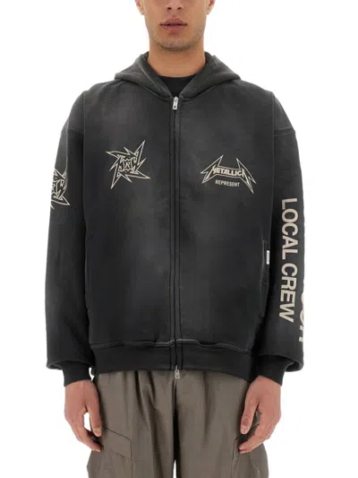 Represent Oversized Zip-up Hoodie With Bold Graphics In Black