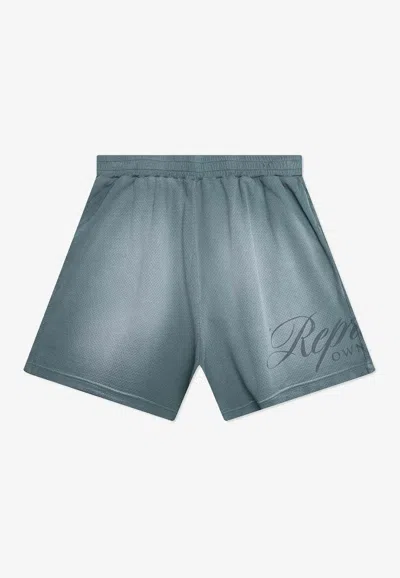 Represent Owner's Club Script Faded Mesh Shorts In Blue