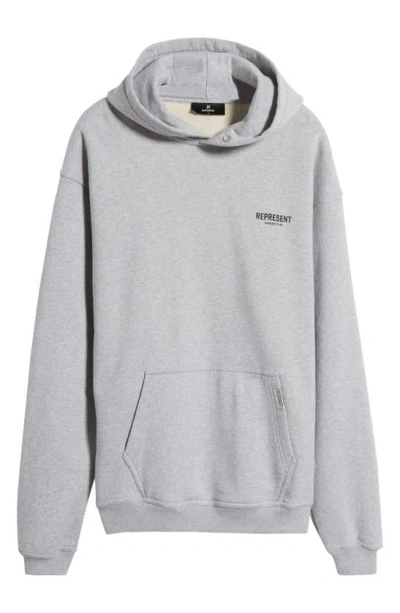 Represent Owners Club Cotton Graphic Hoodie In Ash Grey/ Black