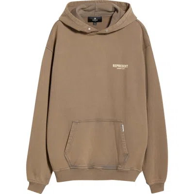 Represent Owners' Club Cotton Graphic Hoodie In Brown
