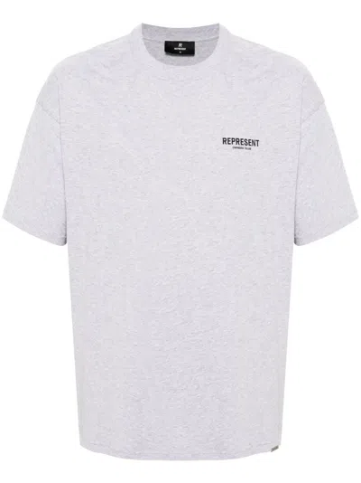 Represent Grey Cotton T-shirt With Logo In White