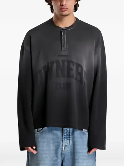 Represent Owners Club Henley Long-sleeved Polo Shirt In Black