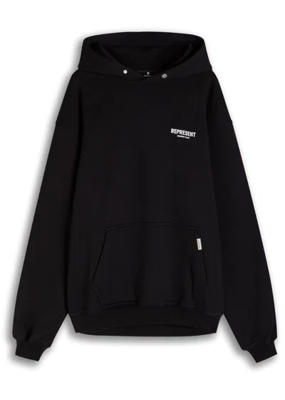 Represent Owners Club Hooded Cotton Sweatshirt In Black