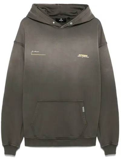 Represent Patron Of The Club Olive Green Hoodie With Front And Back Logo Print In Cotton Man In Brown