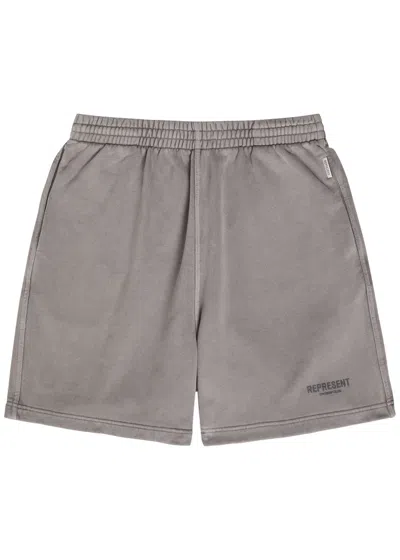 Represent Owners' Club Logo Cotton Shorts In Gray