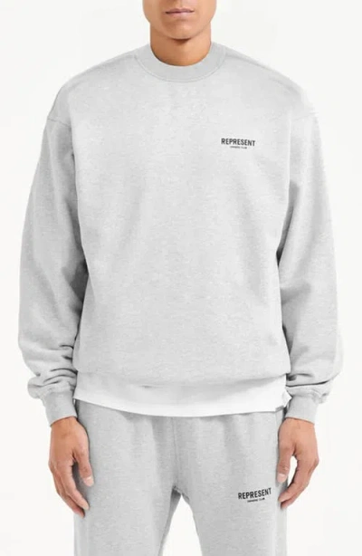 Represent Grey Crewneck Sweatshirt With Logo Lettering On The Front And Maxi Logo Print On The Rear In Cotton 