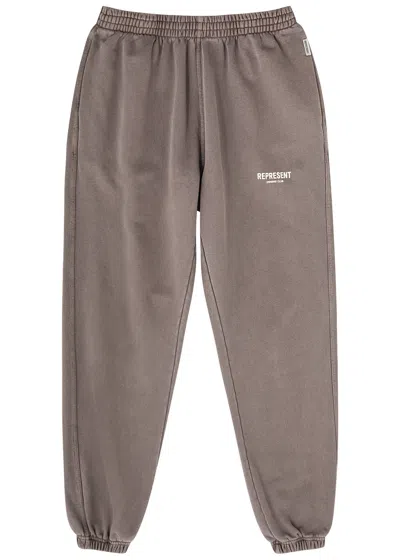 Represent Owners Club Logo-print Cotton Sweatpants In Brown