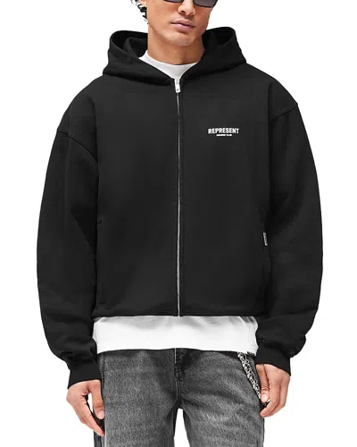 Represent Owners Club Logo Zip Cotton Hoodie In Black