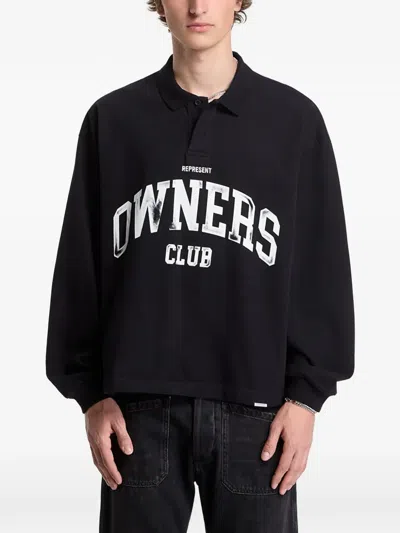 Represent Owners Club Logo-print Polo Shirt In Black