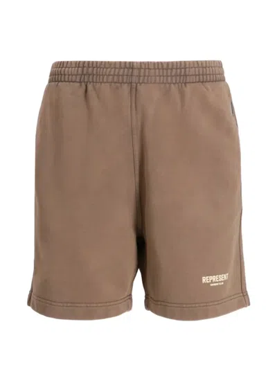Represent Owners Club Logo-print Shorts In Brown