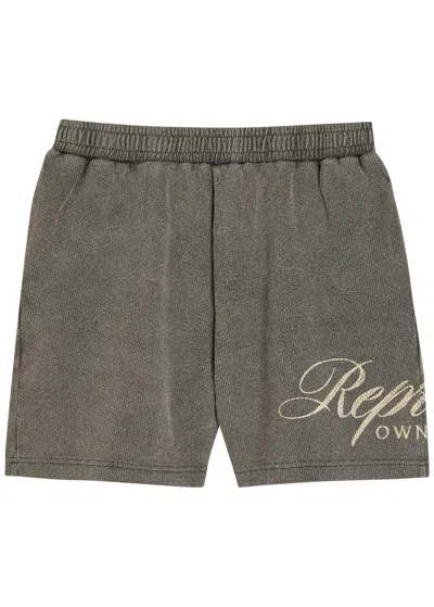 Represent Owners Club Script Cotton-mesh Shorts In Gray