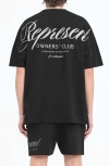 Represent Owners' Club Script Graphic Short Sleeve Sweatshirt In Black