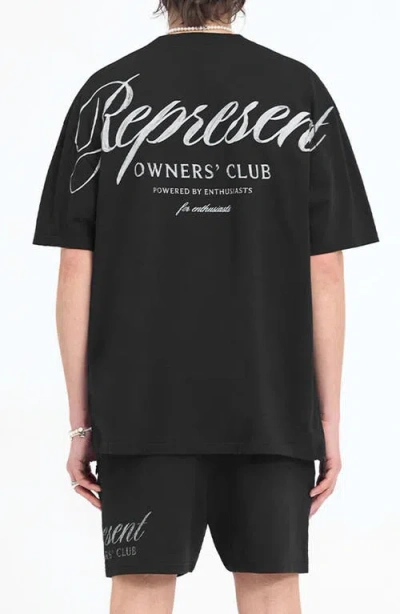 Represent Owners' Club Script Graphic Short Sleeve Sweatshirt In Black