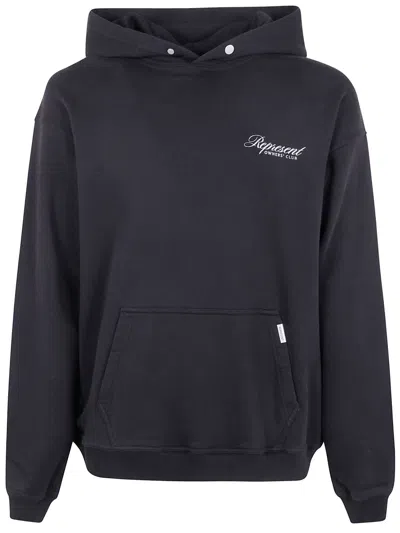 Represent Modern Hooded Sweatshirt With Embroidered Logo In Black