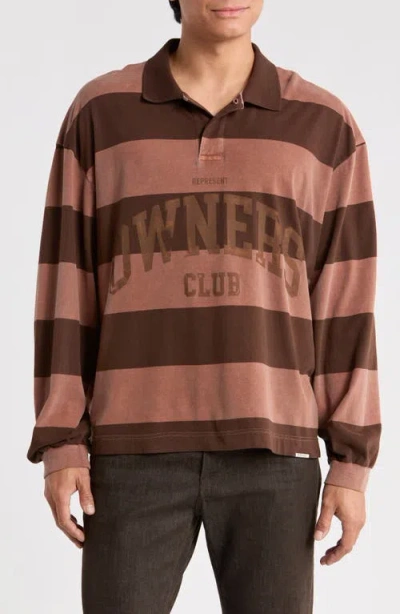 Represent Owners Club Stripe Rugby Top In Brown