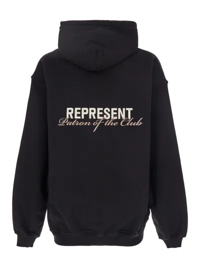 Represent Patron Of The Club Hoodie With Front & Back Logo Print In Cotton For Men In Black