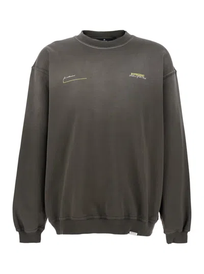 REPRESENT PATRON OF THE CLUB OLIVE GREEN CREWNECK SWEATER WITH FRONT AND BACK LOGO PRINT IN COTTON MAN
