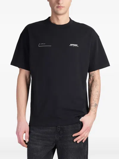 Represent Patron Of The Club Printed Cotton T-shirt In Black