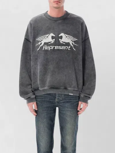 Represent Pegasus Crew Neck Graphic Knit Sweatshirt In Gray