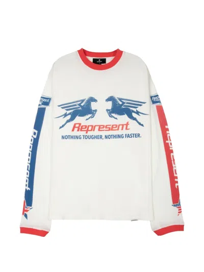 Represent Crew Neck Long Sleeves Graphic Print Trim In White