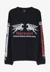Represent Long Sleeve Crew Neck Graphic Text T-shirt In Black