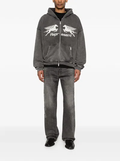 Represent Pegasus Zip-fastening Hoodie In Gray