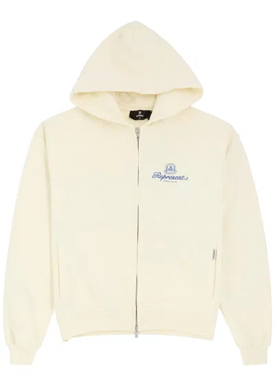 Represent Permanent Vacation Hooded Cotton Sweatshirt In Cream