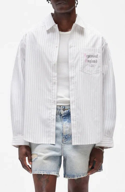 Represent Pinstripe Graphic Cotton Button-up Shirt In White