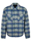 Represent Textured Plaid Overshirt Chest Pockets In Blue