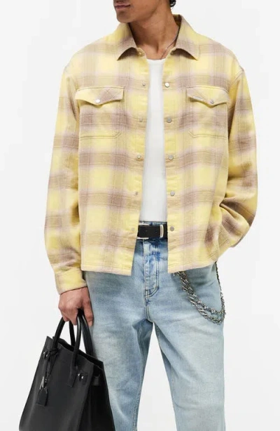 Represent Plaid Cotton Flannel Snap Front Shirt In Brown