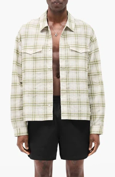 Represent Plaid Texture Sheer Flannel Button-up Shirt In Green