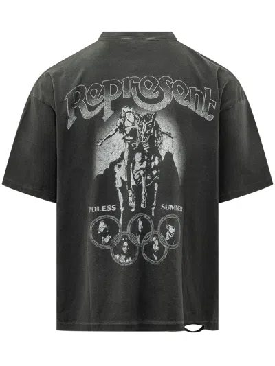 Represent Pocketed Graphic T-shirt In Stained Black