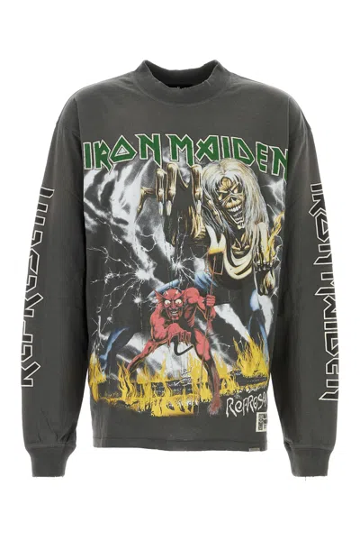 Represent Cotton Blend Iron Maiden T-shirt With Graphic Prints In Gray