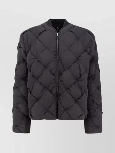 Represent Quilted Blazer With Long Sleeves And Ribbed Hem In Black