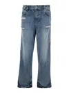 Represent R3 Blue Jeans With Ripped Details On The Front And Logo Embroidery On The Rear In Denim Man