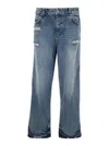 Represent R3 Blue Jeans With Ripped Details On The Front And Logo Embroidery On The Rear In Denim Man
