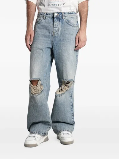 Represent R3 Distressed Wide-leg Jeans In Blue