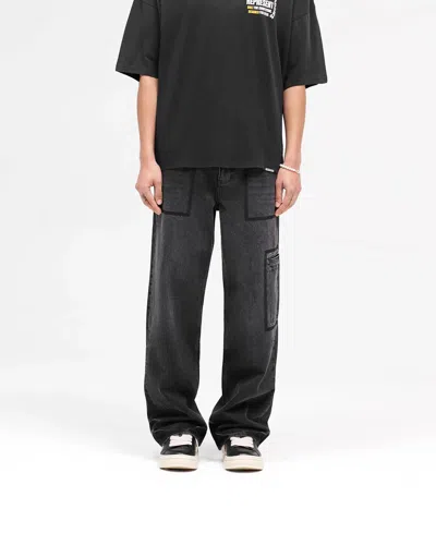 Represent R3 Drive Denim Baggy Fit Distressed Jeans In Jet Black In Blue