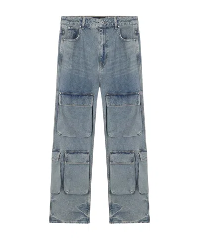 Represent R3ca Logo Embroidered Straight Leg Cargo Jeans In Gray
