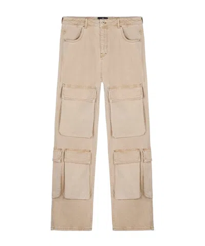 Represent R3ca Logo Embroidered Straight Leg Cargo Jeans In Nude