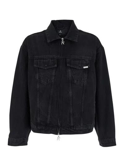 REPRESENT BLACK JACKET WITH CLASSIC COLLAR AND LOGO PATCH ON THE POCKET IN DENIM MAN