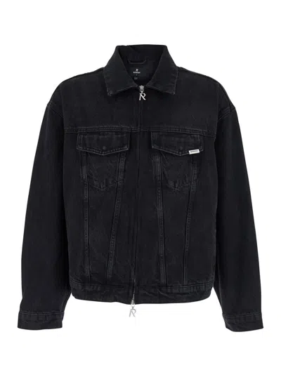 REPRESENT BLACK JACKET WITH CLASSIC COLLAR AND LOGO PATCH ON THE POCKET IN DENIM MAN