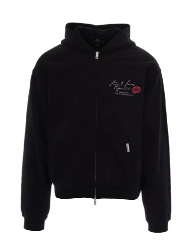 Represent Regular-fit Zip-up Hoodie With Love And Kisses Print In Black