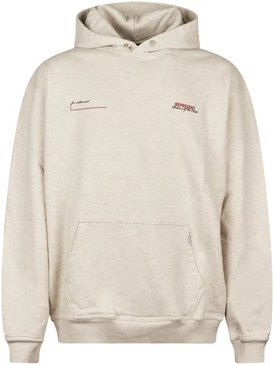 Represent Relaxed Fit Textured Cotton Hoodie With Contrasting Text In Brown