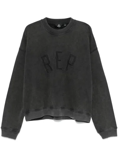 Represent Oversize Distressed Logo Applique Crewneck Sweatshirt In Black