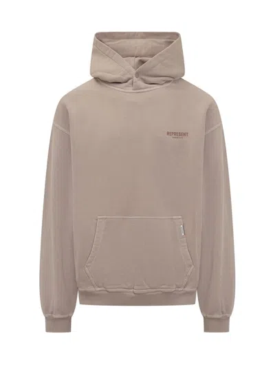 Represent Beige Hoodie With Logo In Brown