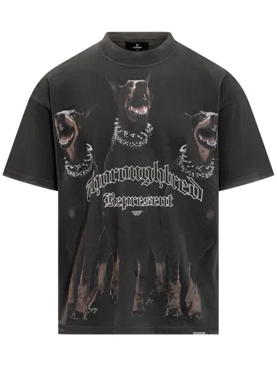 Represent Black T-shirt With Doberman Print In Multi
